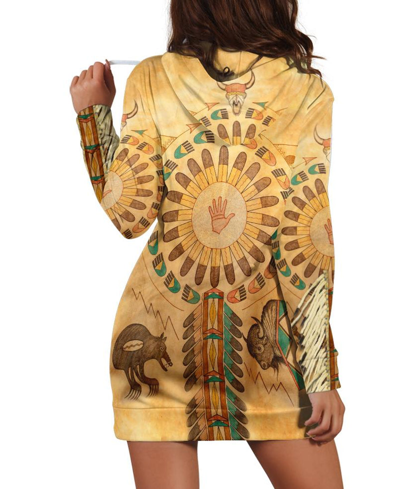 Yellow Native Pattern Hoodie Dress - Native American Pride Shop