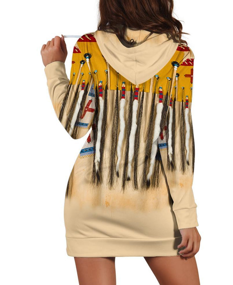 Yellow Native Fur Motifs Hoodie Dress WCS