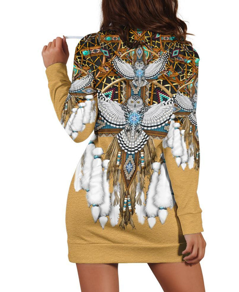 Native Owl Pattern Hoodie Dress WCS