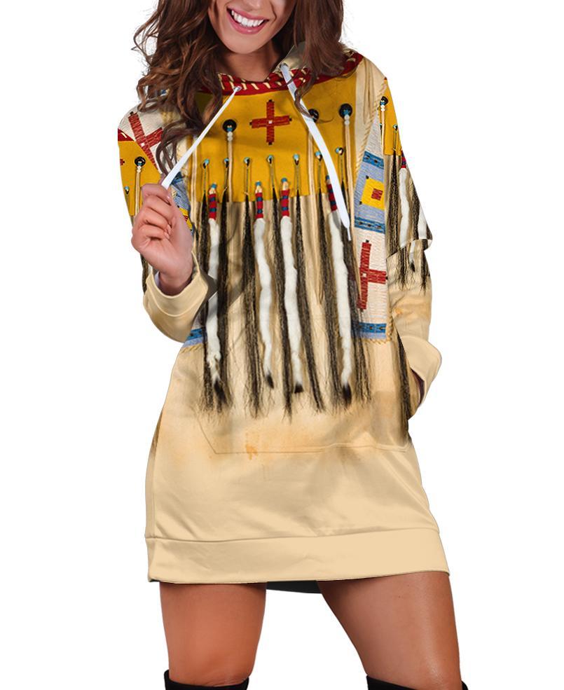Yellow Native Fur Motifs Hoodie Dress WCS