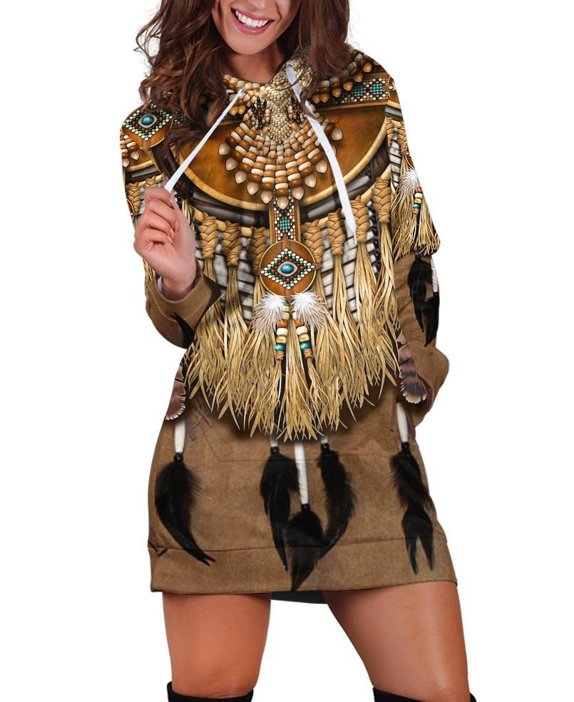 Native Patterns Feathers Hoodie Dress WCS