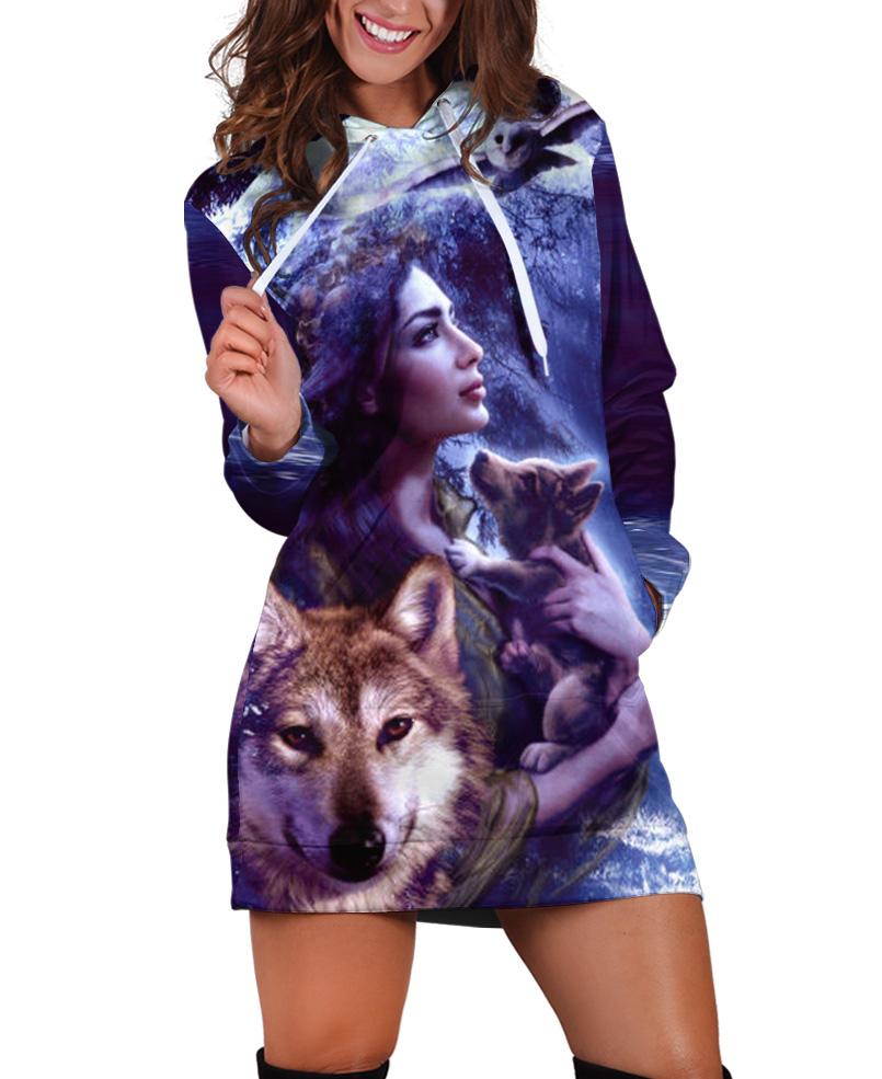 Wolf And Girl Hoodie Dress Hoodie Dress WCS