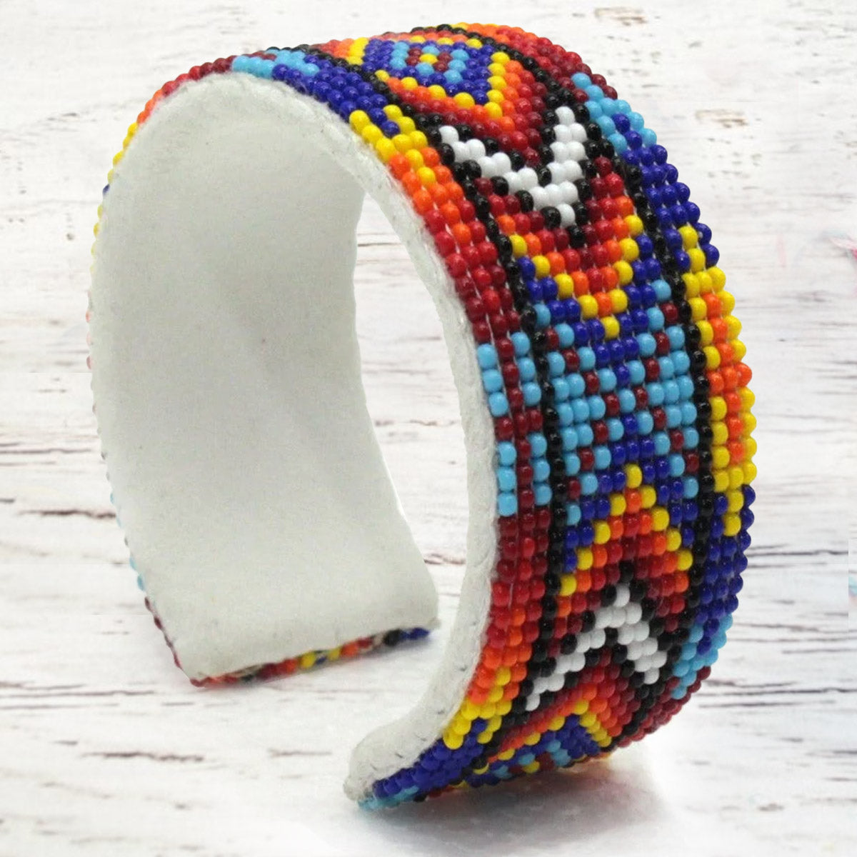 Handmade Beaded Diamond Pattern Multi-Color Leather Bracelet WCS