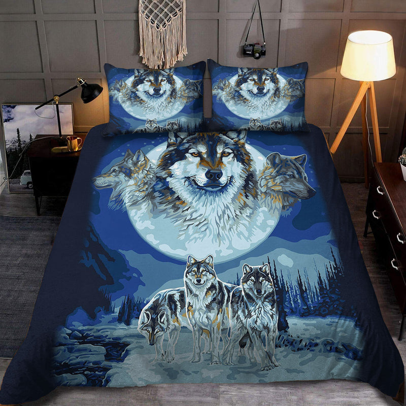 Blue Native Wolf Bedding Set WCS