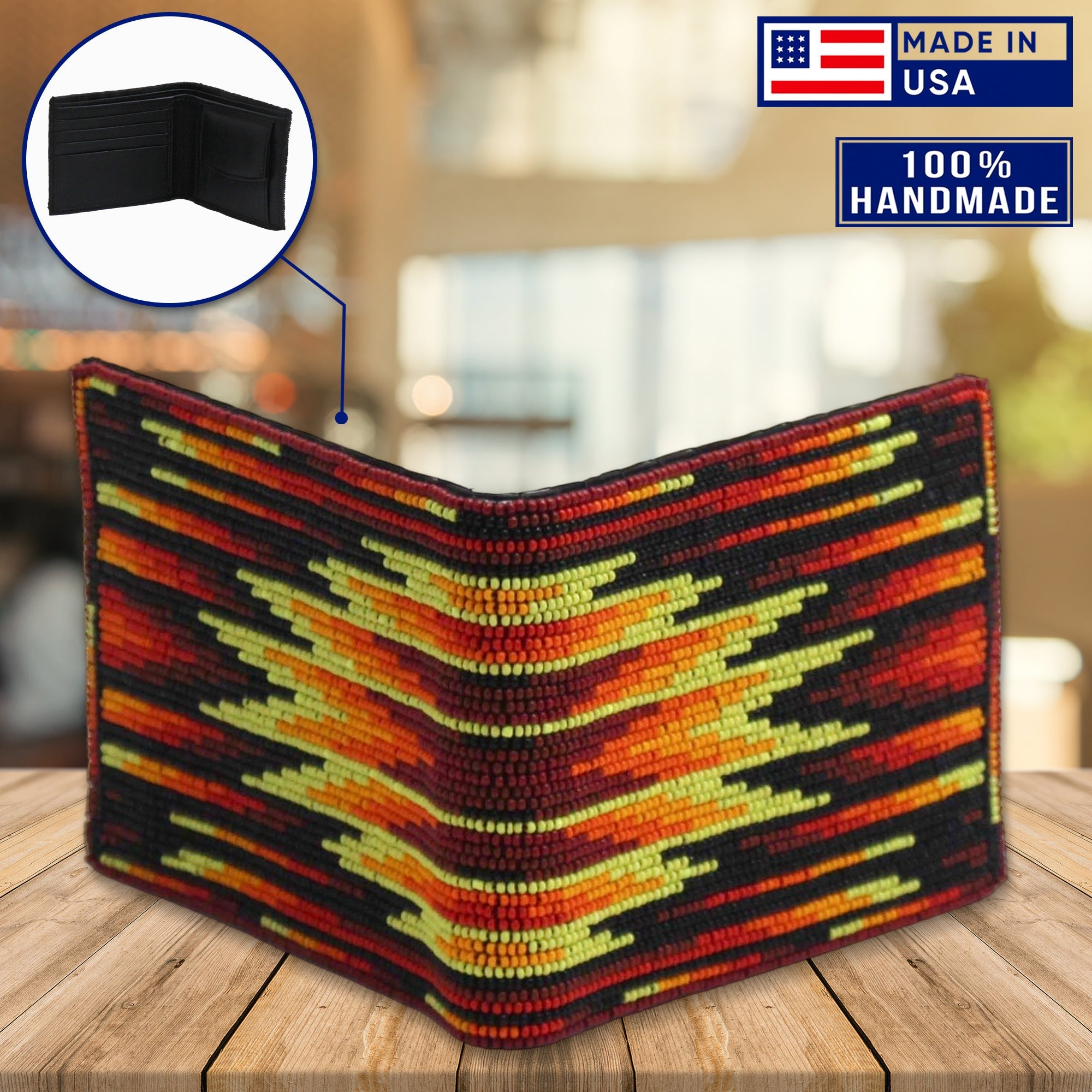 Handmade Beaded Native American style genuine leather Men’s bifold Wallet/purse IBL