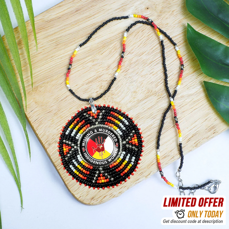 MMIW Sunburst Handmade Beaded Wire Necklace Pendant Unisex With Native American Style
