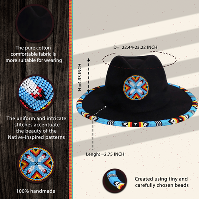 Four Feather Fedora Hatband for Men Women Beaded Brim with Native American Style