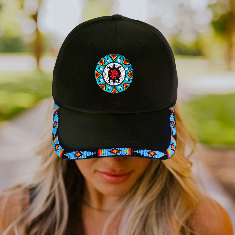 Blue Turtle Baseball Cap With Patch And Brim Cotton Unisex Native American Style