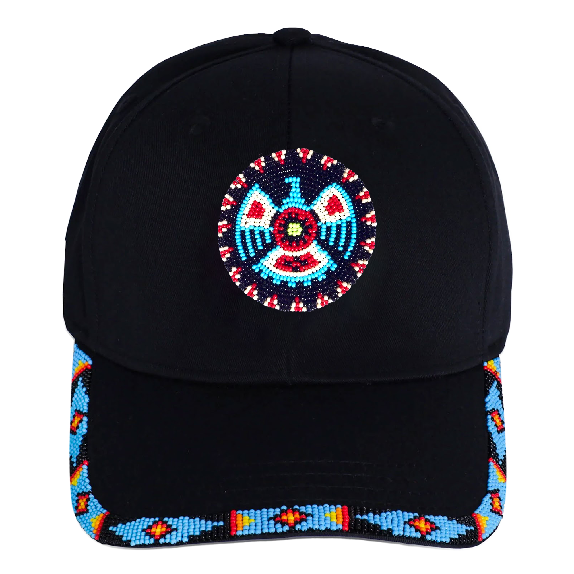 Thunderbird Handmade Baseball Cap  With Patch And A Colorful Beaded Brim Native American Style Beaded