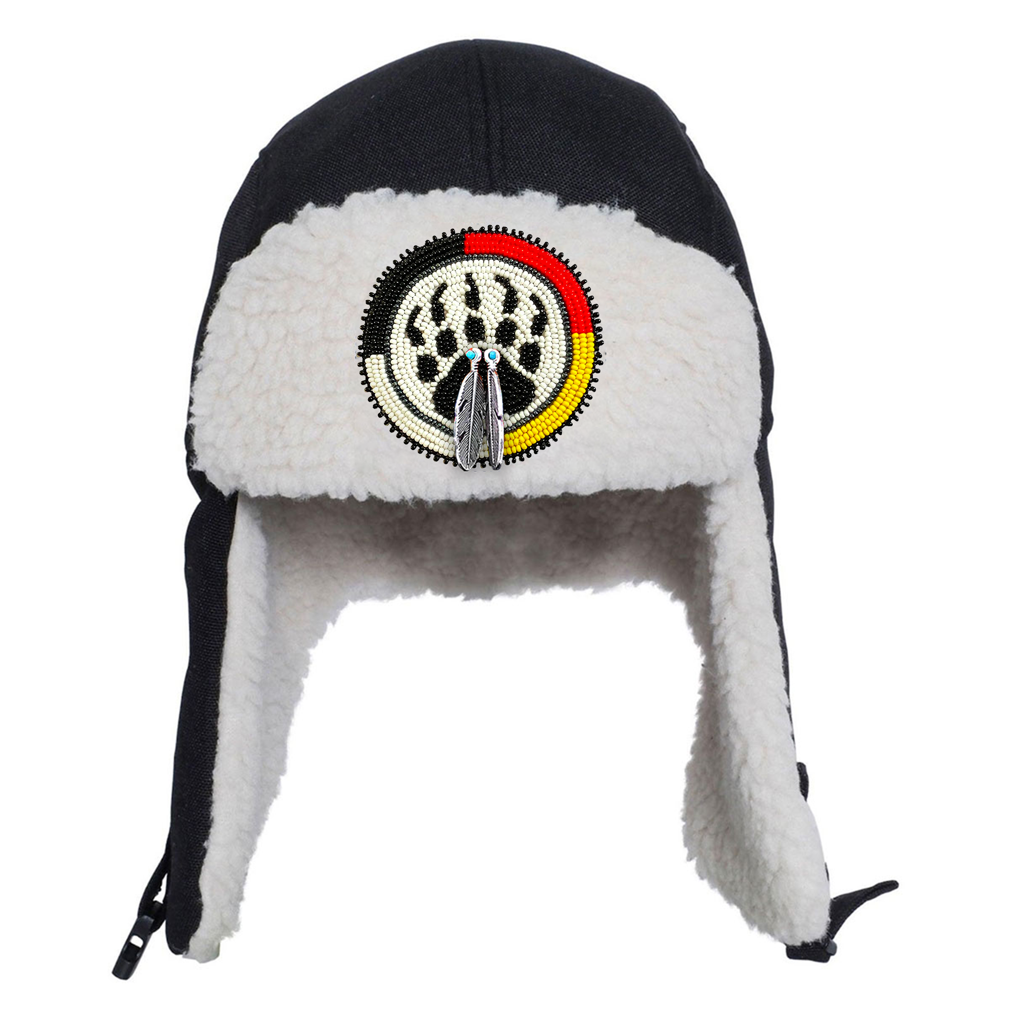 Paw Bear Four Directions Beaded Winter Trapper Hats for Men Women Cap Native American Style