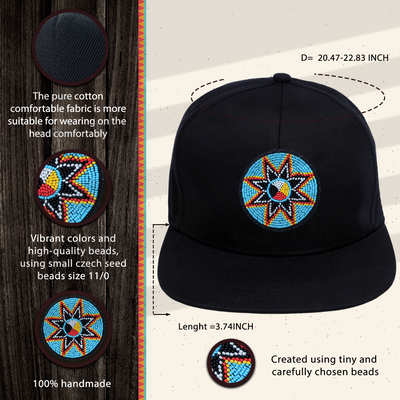 Medicine Wheel Star Handmade Beaded Snapback With Patch Cotton Cap Unisex Native American Style