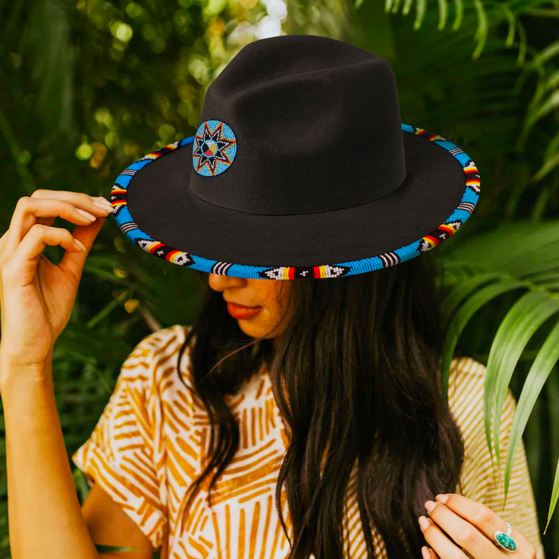 Medicine Wheel Star Fedora Hatband for Men Women Beaded Brim with Native American Style