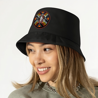 Native Flag Sunburst Beaded Unisex Cotton Bucket Hat with Native American