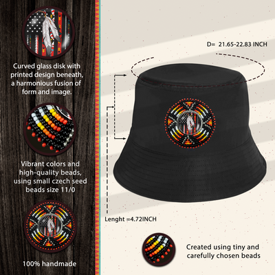 Native Flag Sunburst Beaded Unisex Cotton Bucket Hat with Native American