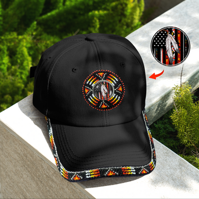 Flag Feather Baseball Cap With Patch And Brim Cotton Unisex Native American Style