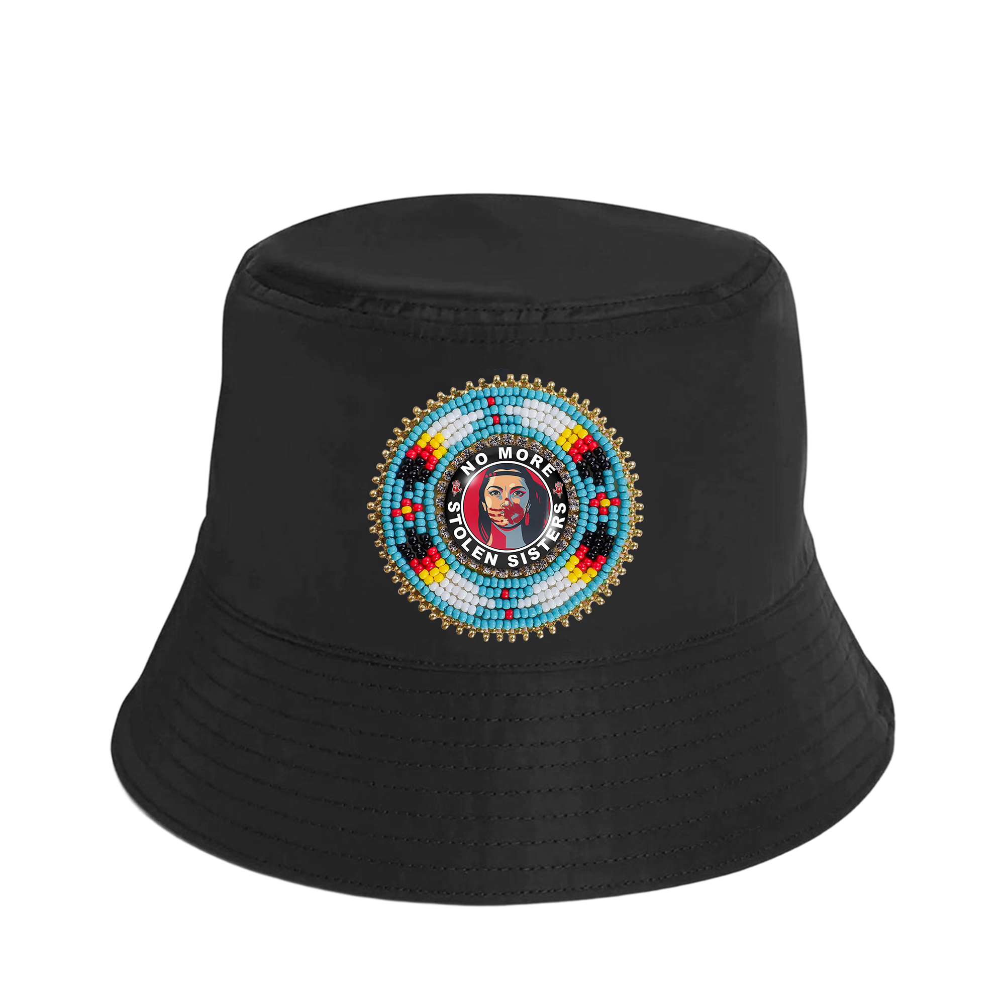 No More Stolen Sister Beaded Unisex Cotton Bucket Hat with Native American