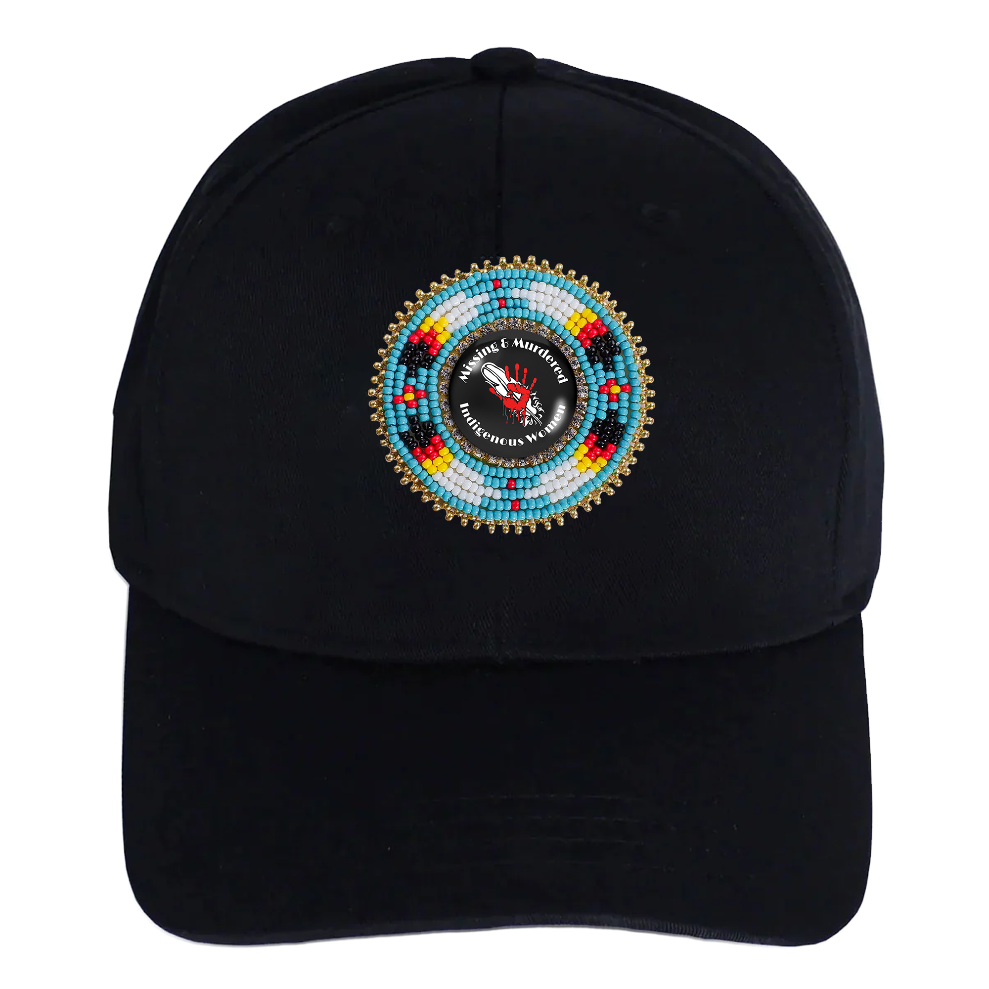 Feathers Red Hand Baseball Cap With Beaded Patch Cotton Unisex Native American Style