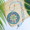 Blue Multi Flame Feather Beaded Patch Necklace Pendant Unisex With Native American Style