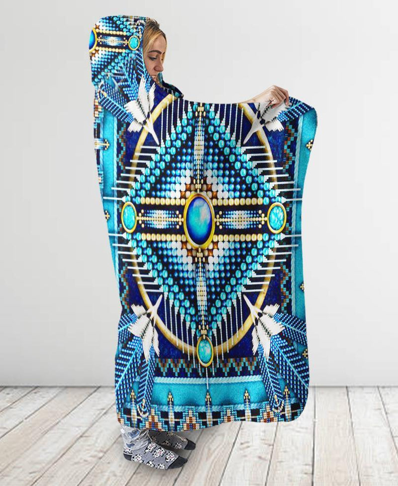 Native Mandala Blue Hooded Blanket WCS