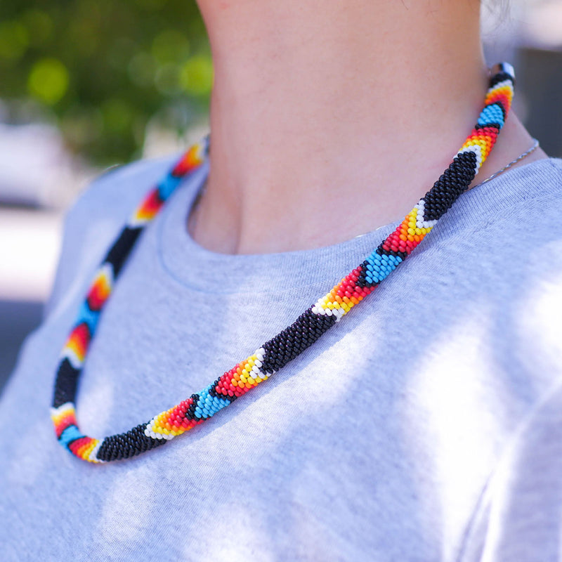 Black Dusk Pattern Beaded Handmade Necklace Native American Style