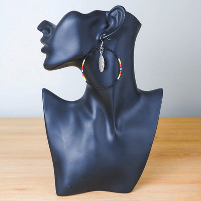Black Round Pattern Beaded Handmade Earrings For Women