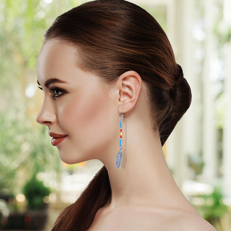Blue Stick Pattern Beaded Handmade Earrings For Women