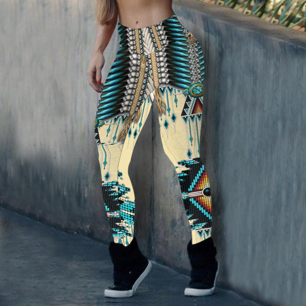 Turiquoise Native Indian Pattern Feather Dream Catcher Leggings Dream Catcher Leggings WCS