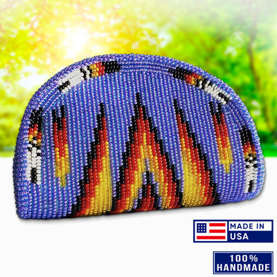Native Inspired Ethnic Style Blue Fire Seed Bead Beaded Coin Purse IBL