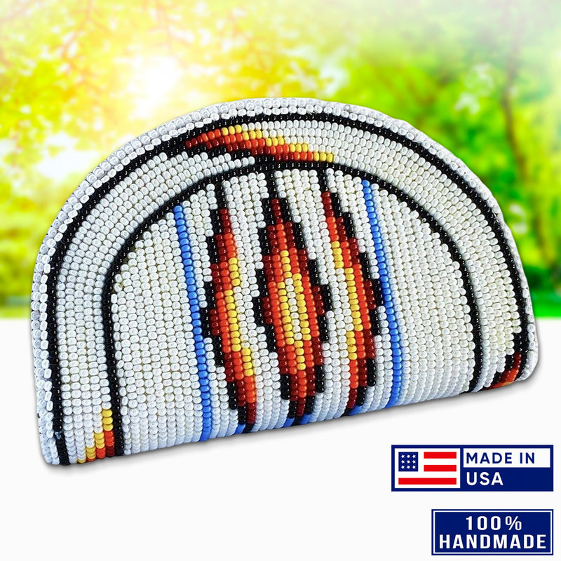 Native Inspired Ethnic Style White Seed Bead Beaded Coin Purse IBL