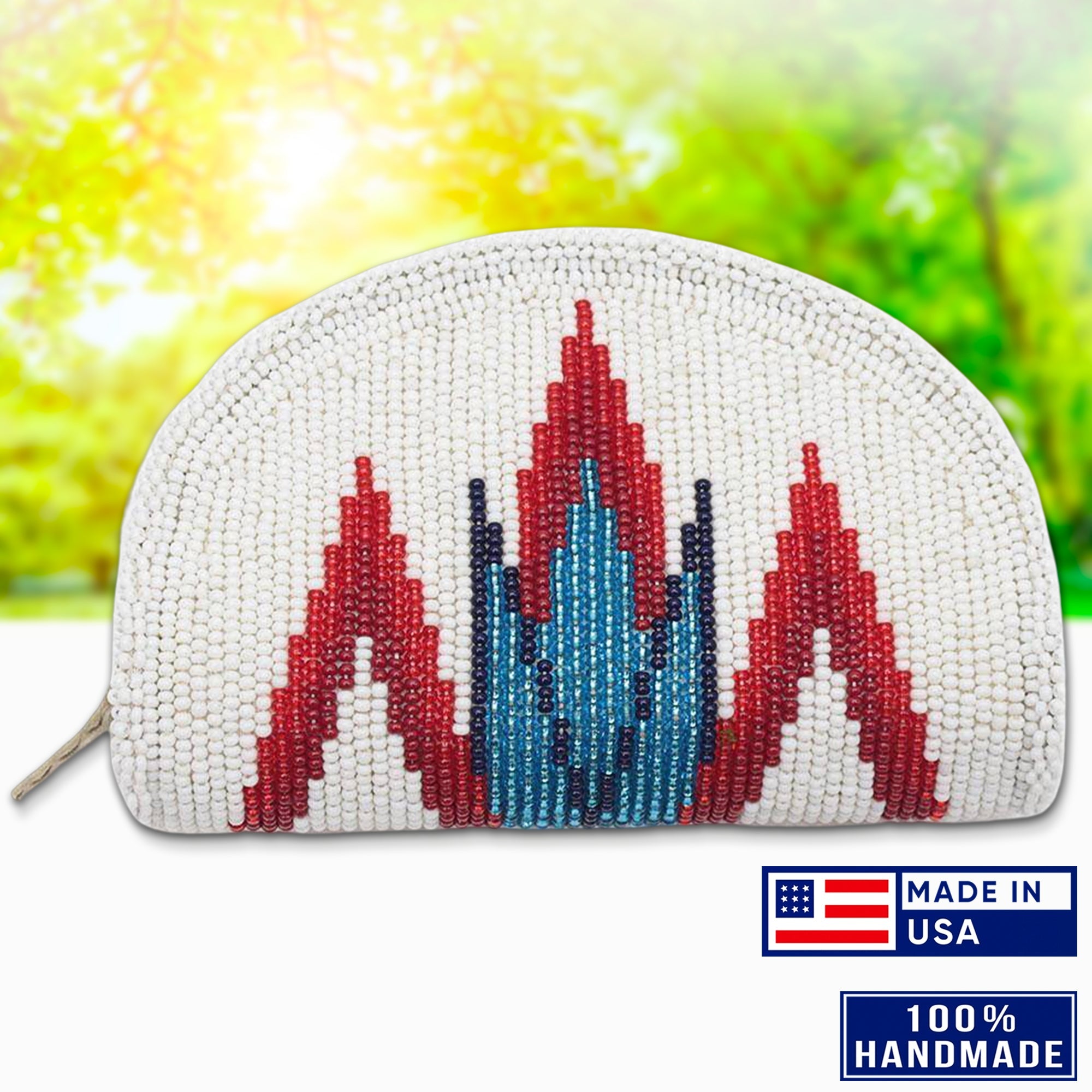 Native Inspired Ethnic Style White Red Seed Bead Beaded Coin Purse IBL