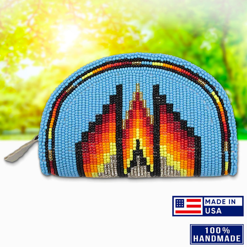 Native Inspired Ethnic Style Cyan Seed Bead Beaded Coin Purse IBL