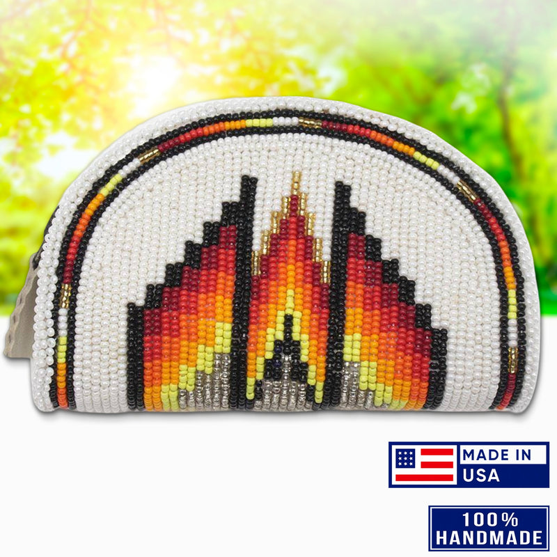 Native Inspired Ethnic Style White Fire Seed Bead Beaded Coin Purse IBL