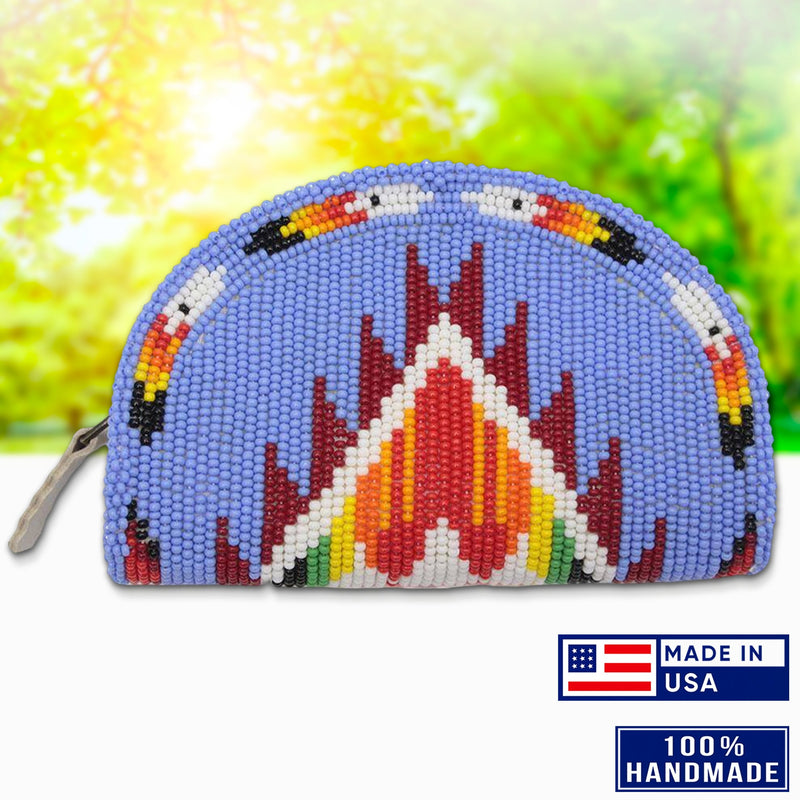 Native Inspired Ethnic Style Blue Red Seed Bead Beaded Coin Purse IBL