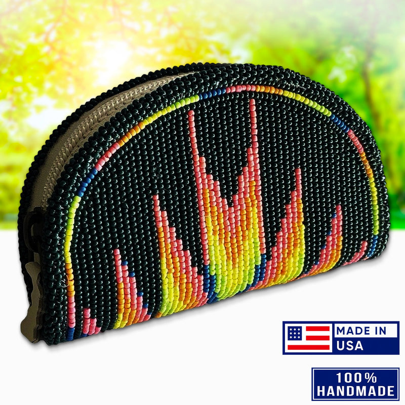 Native Inspired Ethnic Style Black Fire Seed Bead Beaded Coin Purse IBL
