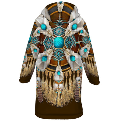 Native American Dreamcatcher Pattern Horn Button Long Fleece Windbreaker WCS