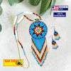 Turquoise Blue Seed Bead Long Star Medallion Beaded Necklace Earrings WCS