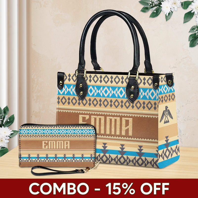 Personalized Leather Handbag for Women - Design Patten Boho Aztec Style LB03