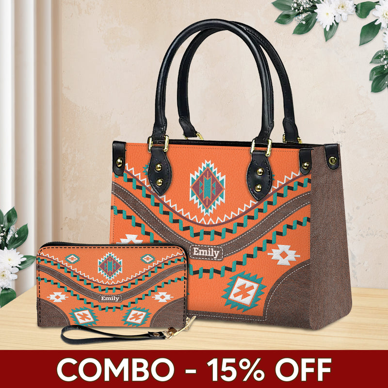 Personalized Leather Handbag for Women - Design Patten Boho Aztec Style LB10