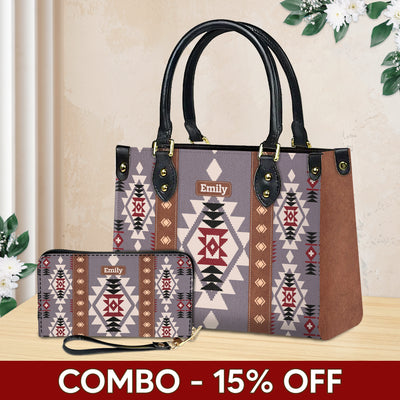 Personalized Leather Handbag for Women - Design Patten Boho Aztec Style LB08