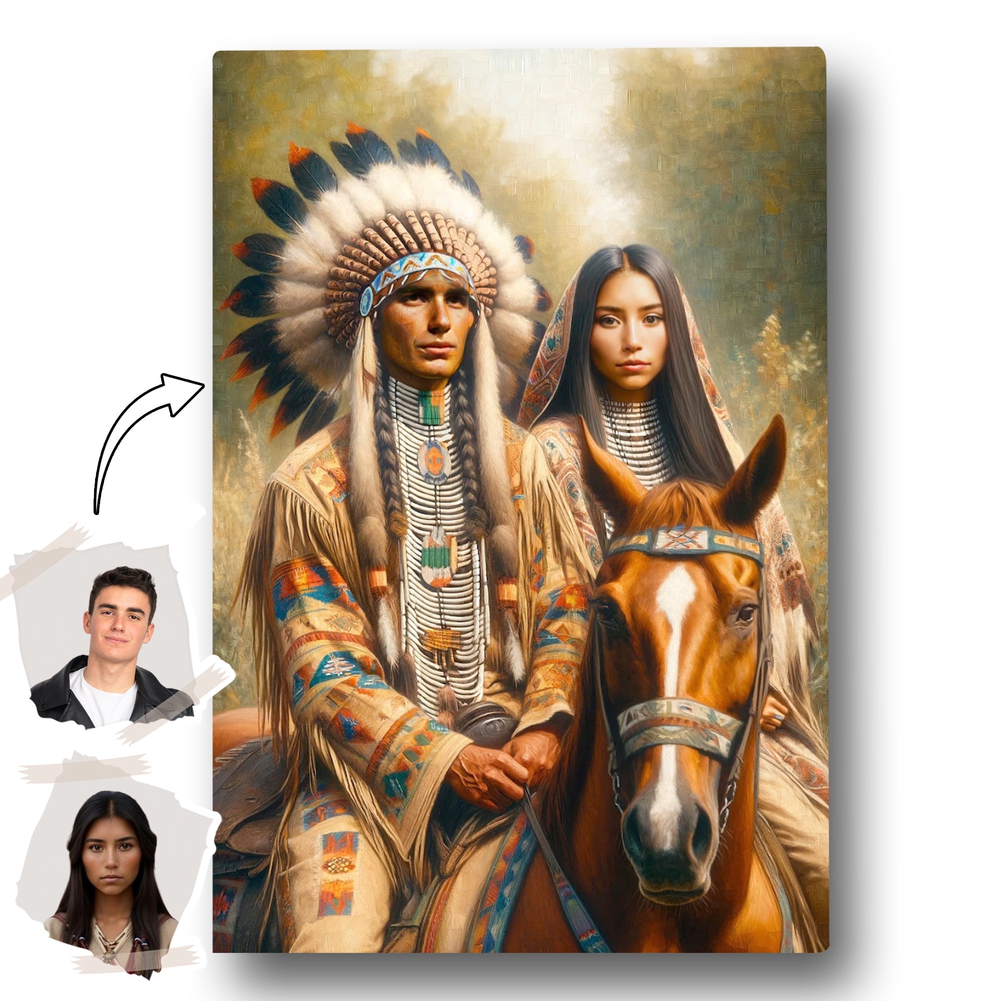 Custom Native American Couple And the Horse Photo Canvas Art Gift Home Decor