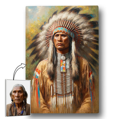 Custom Native American Chief Portrait Photo Canvas Art Gift Home Decor