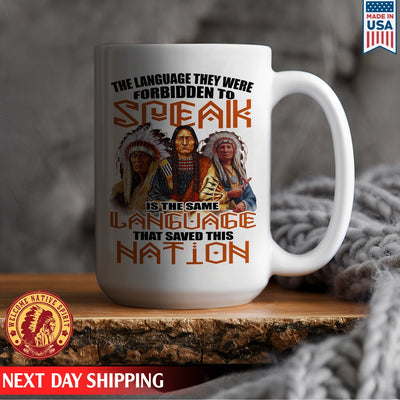 Native American Language That Saved This Nation Three Man American Coffee Mug