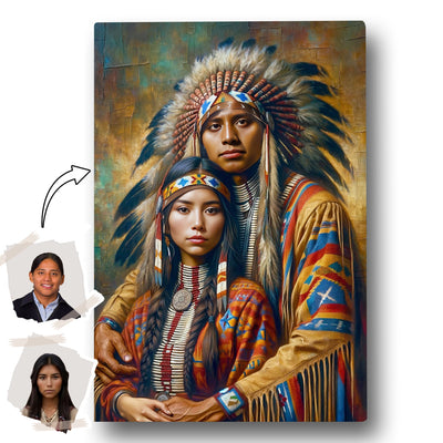 Custom Native American Couple Standing Photo Canvas Art Gift Home Decor