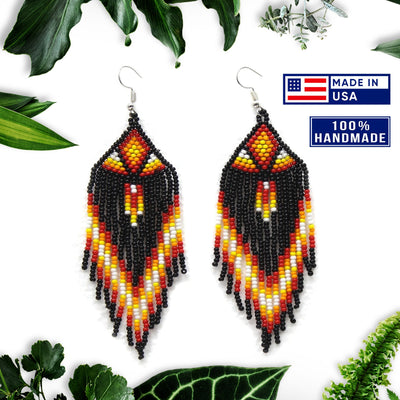 SALE 30% OFF - Black Sun Colors Hook Pattern Beaded Handmade Earrings For Women