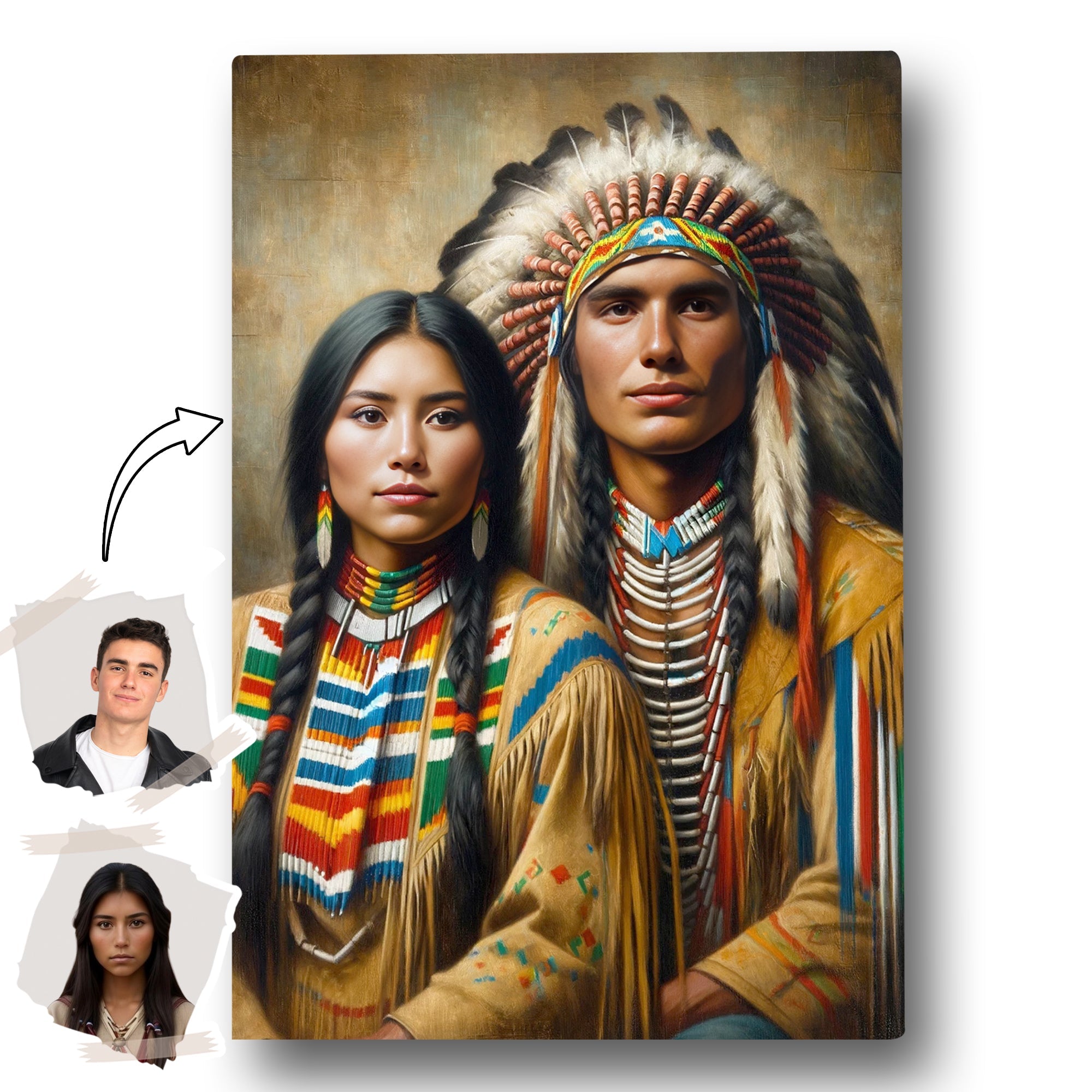 Custom Native American Couple Portrait Photo Canvas Art Gift Home Decor