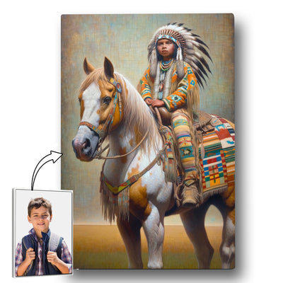 Custom Native American Child And The Horse Photo Canvas Art Gift Home Decor