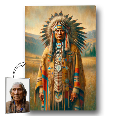 Custom Native American Chief Standing Portrait Photo Canvas Art Gift Home Decor