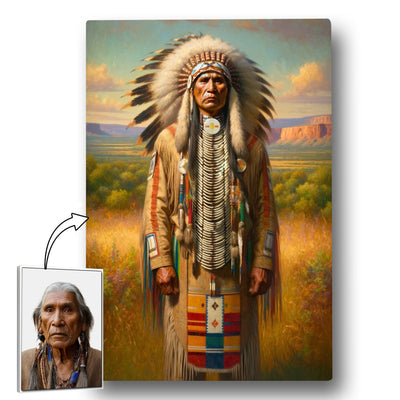 Custom Native American Chief Standing Portrait Photo Canvas Art Gift Home Decor