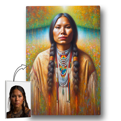 Custom Native American Women Portrait Photo Canvas Art Gift Home Decor