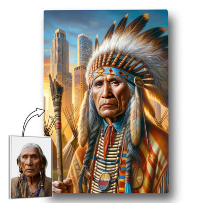 Custom Native American Chief Portrait Photo Canvas Art Gift Home Decor